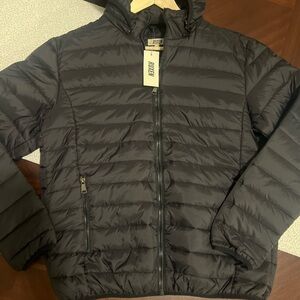 RUXEN NWT Black Hooded Puffer Jacket Lightweight Quilted Zip Coat Large